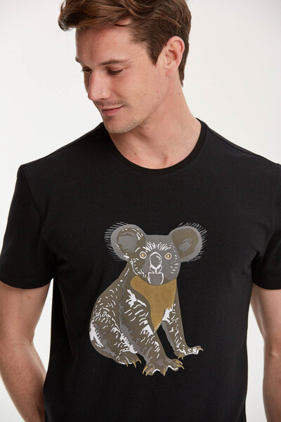 Koala Printed Round Neck Men's T-Shirt - Thumbnail