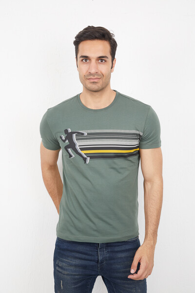 VOLTAJ - Koşucu Baskılı Bisiklet Yaka Erkek T-Shirt (1)