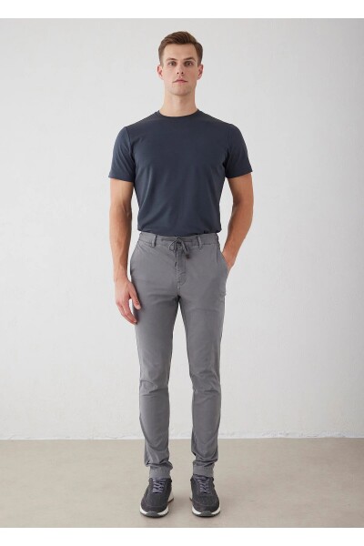 Lango Gray Flexible Waistband Drawstring Chino Trousers 