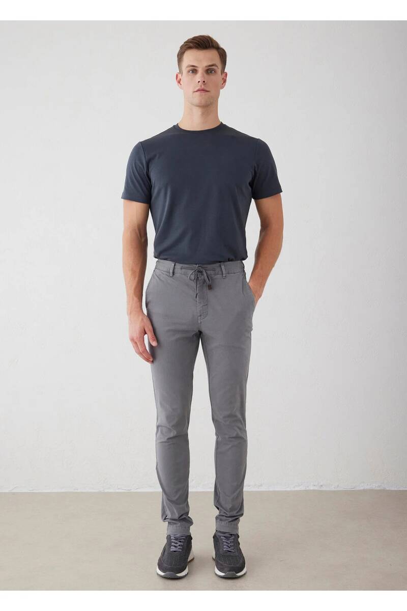Lango Gri Renk Esnek Belli Kordonlu Chino Pantolon - 1