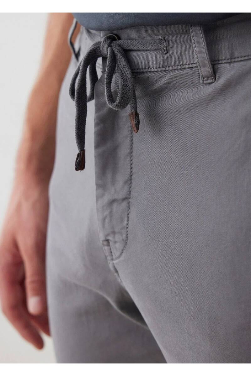Lango Gri Renk Esnek Belli Kordonlu Chino Pantolon - 3