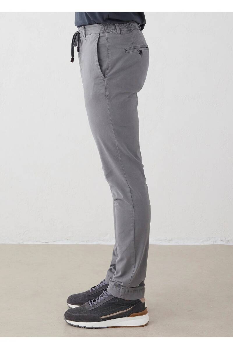 Lango Gri Renk Esnek Belli Kordonlu Chino Pantolon - 4
