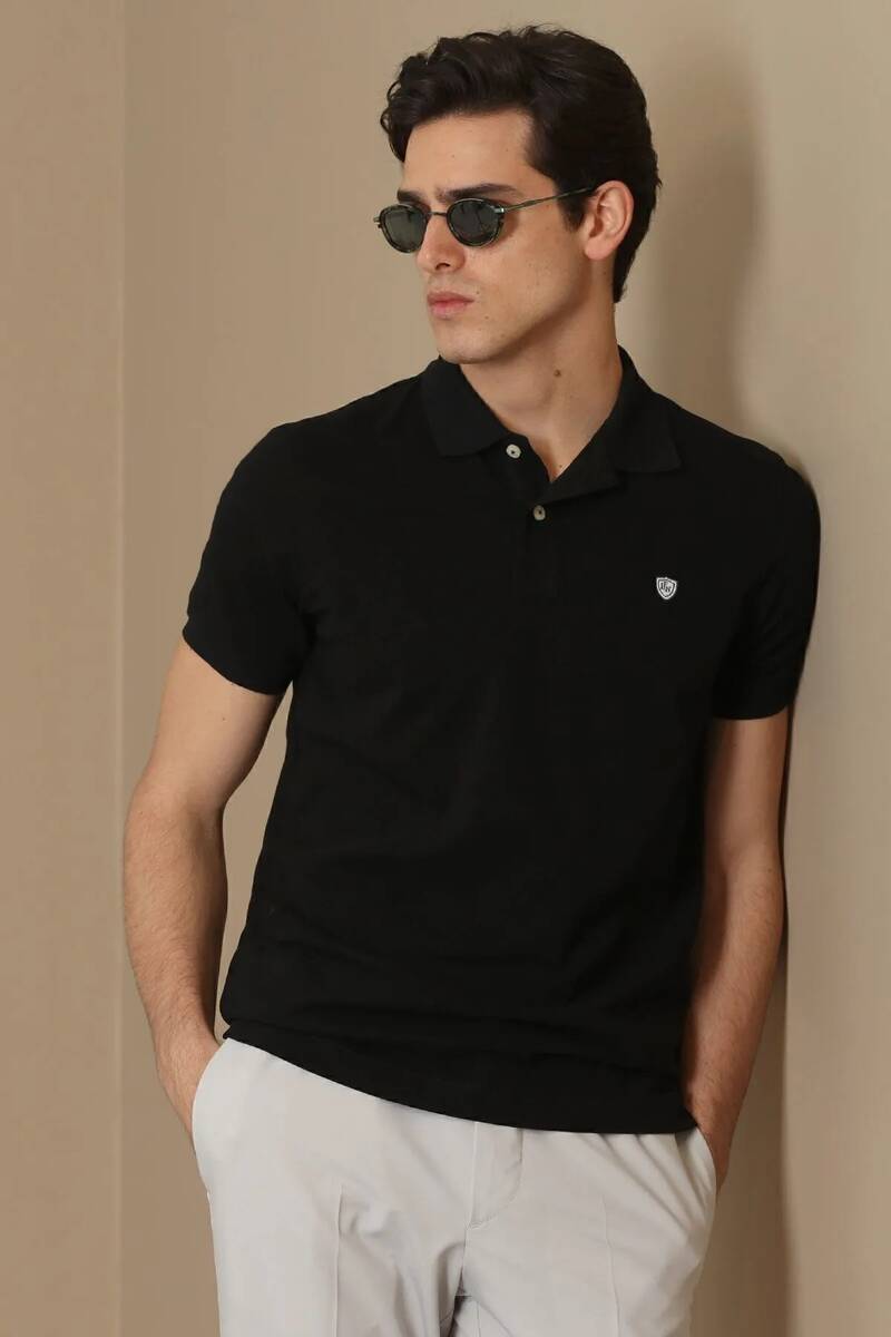 Laon Spor Polo Yaka Erkek Tişört Siyah - 3
