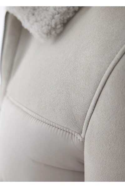 Larton Light Beige Furry Suede Coat - 3