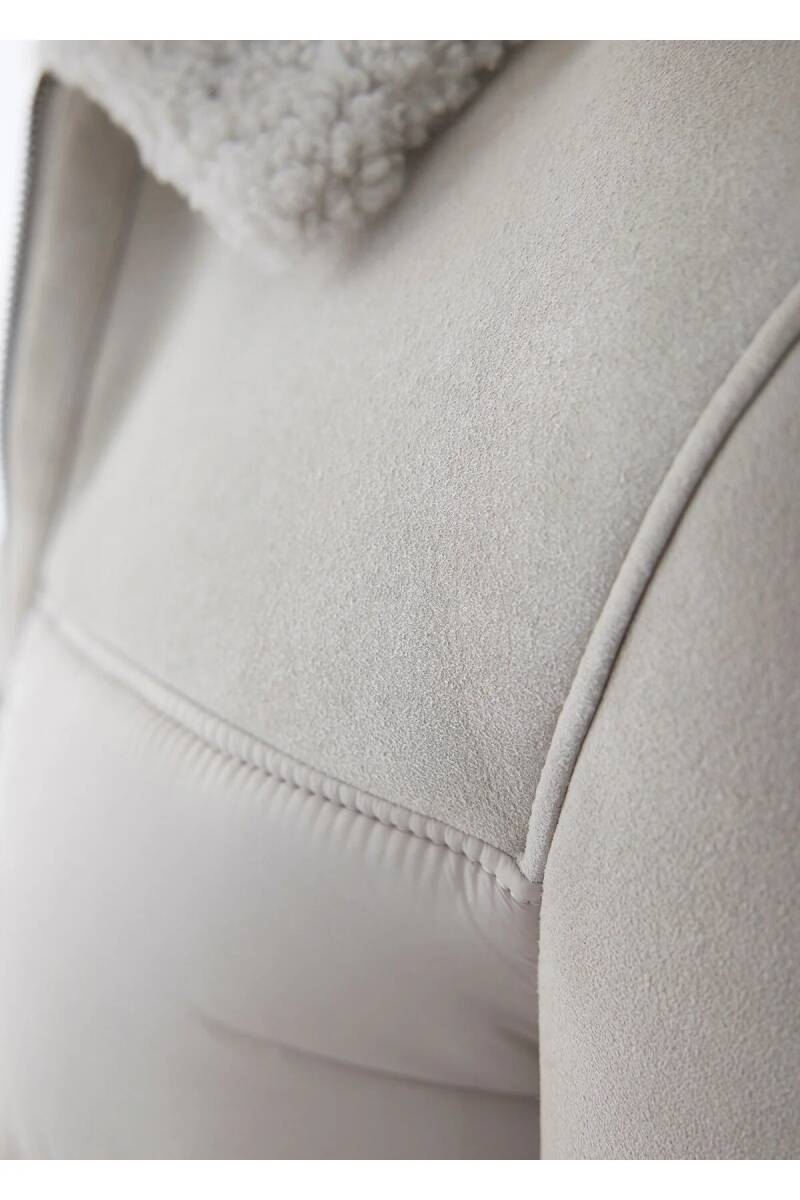 Larton Light Beige Furry Suede Coat - 3