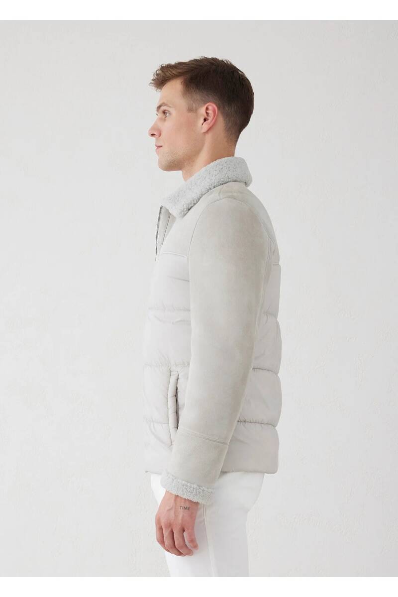 Larton Light Beige Furry Suede Coat - 4