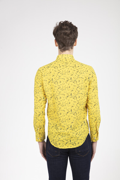 Leaf Patterned Yellow Long Sleeve Shirt - Thumbnail