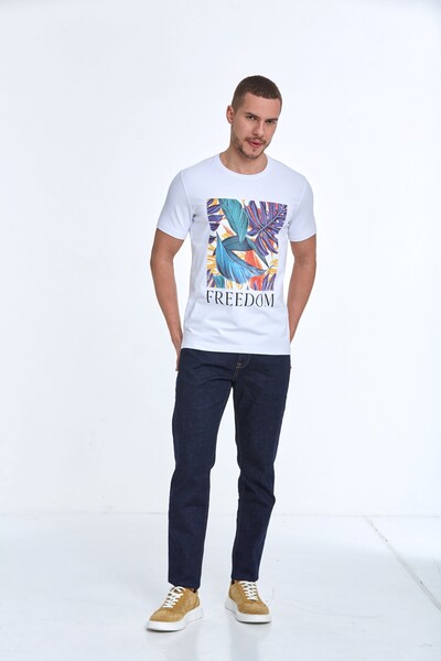 VOLTAJ - Leaf Printed Cotton Crew Neck T-Shirt (1)