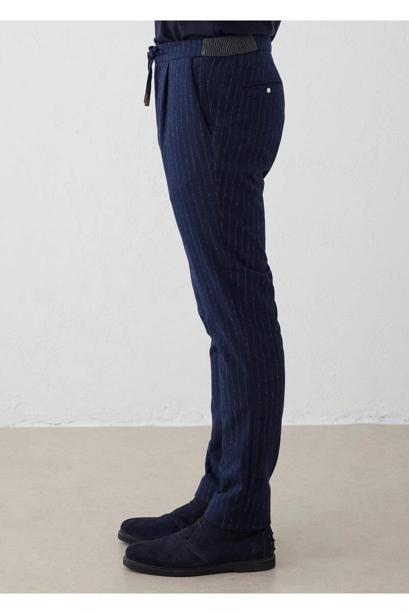 Legend Lacivert Renk Çizgili Chino Pantolon - 4