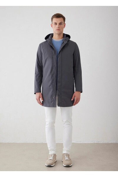 Liaker Anthracite Color Hooded Raincoat - 1