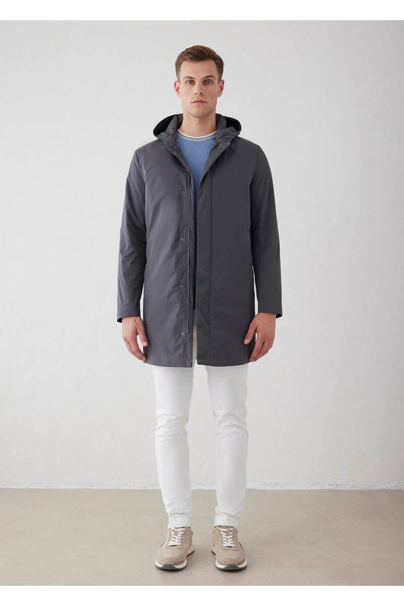 Liaker Anthracite Color Hooded Raincoat - 1