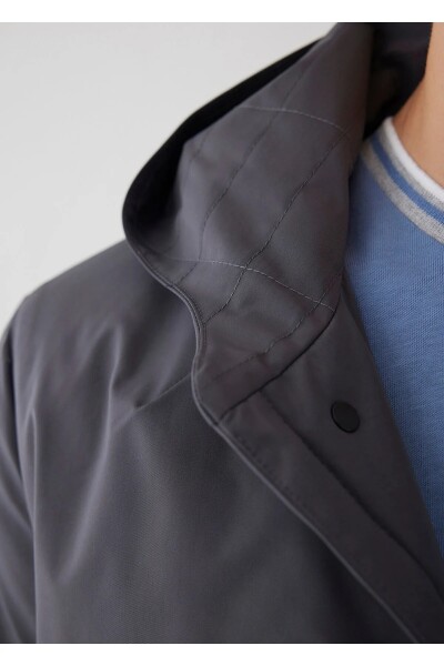 Liaker Anthracite Color Hooded Raincoat - 2
