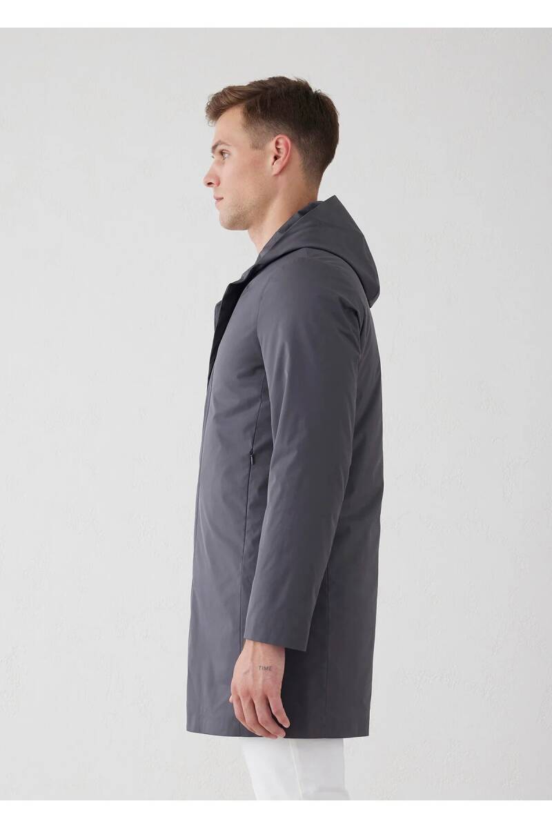 Liaker Anthracite Color Hooded Raincoat - 6