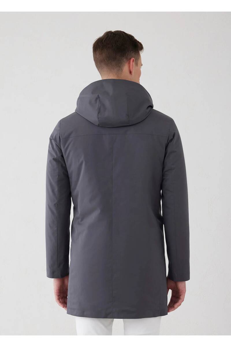 Liaker Anthracite Color Hooded Raincoat - 8