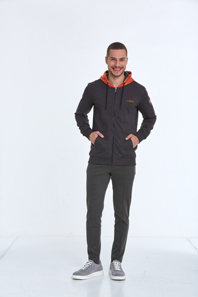Libra Fermuarlı Kapüşonlu Erkek Sweatshirt Antrasit - 4