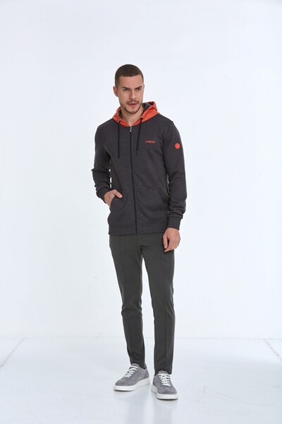 Libra Fermuarlı Kapüşonlu Erkek Sweatshirt Antrasit - 2