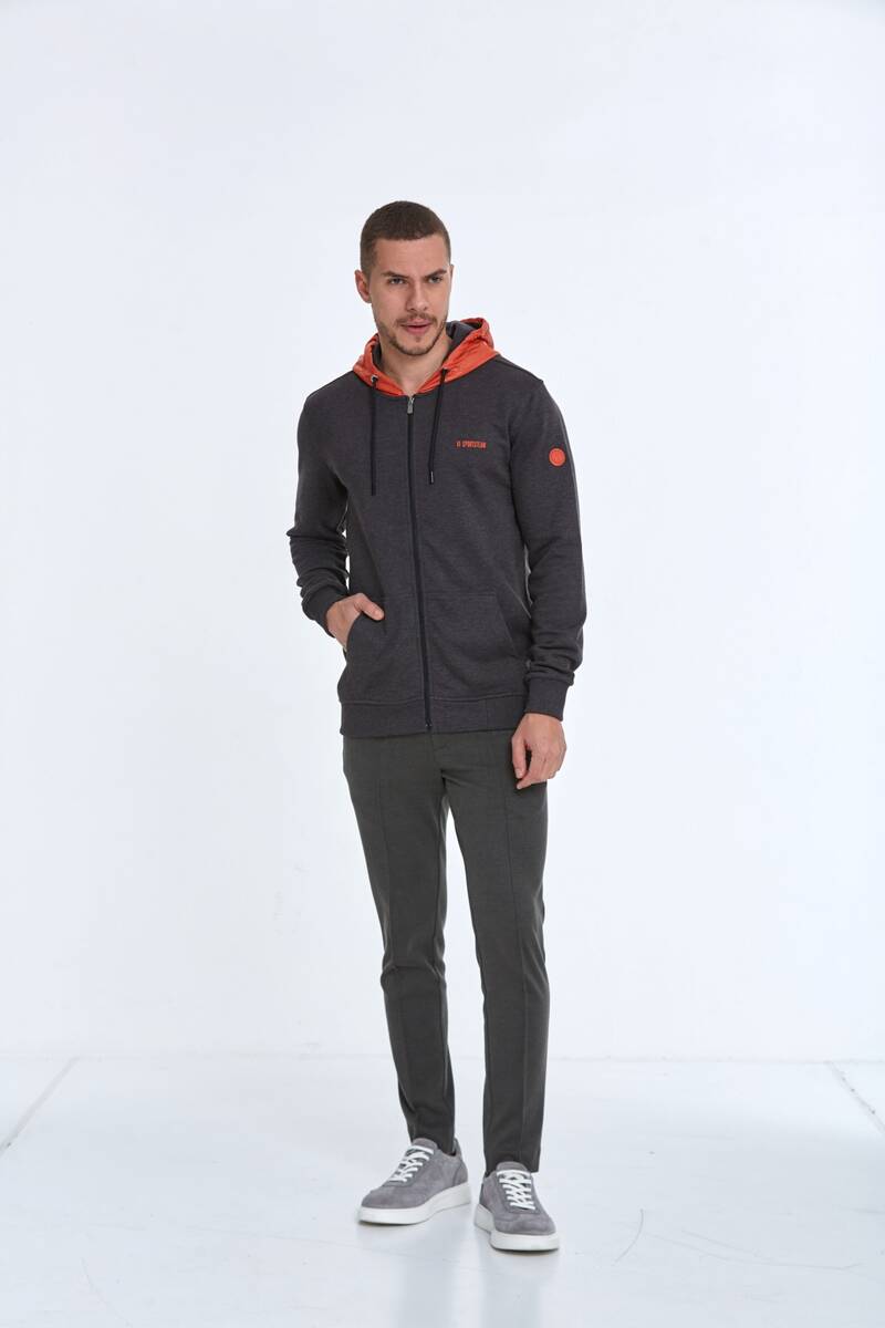 Libra Fermuarlı Kapüşonlu Erkek Sweatshirt Antrasit - 2