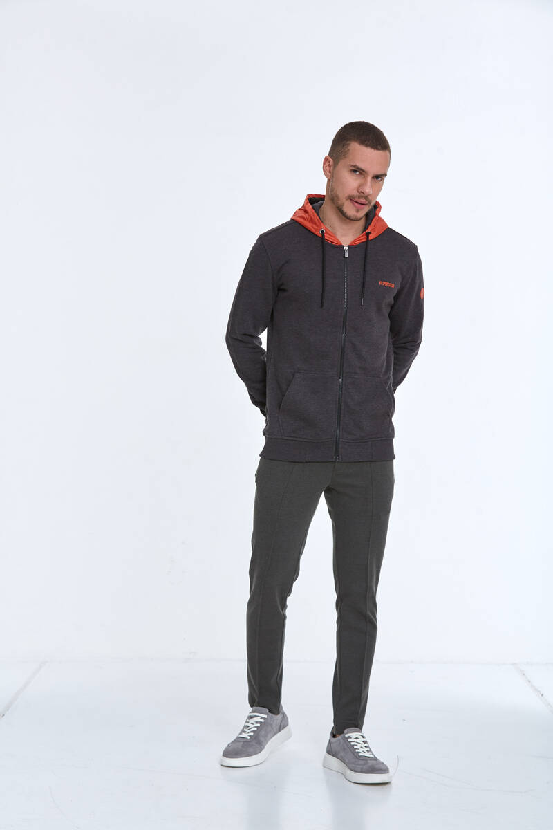 Libra Fermuarlı Kapüşonlu Erkek Sweatshirt Antrasit - 5