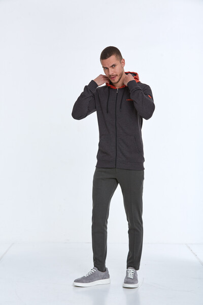 Libra Fermuarlı Kapüşonlu Erkek Sweatshirt Antrasit - 6