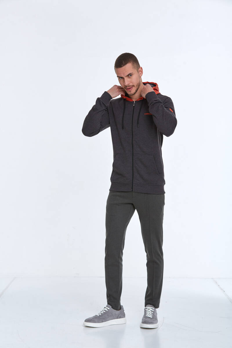 Libra Fermuarlı Kapüşonlu Erkek Sweatshirt Antrasit - 6