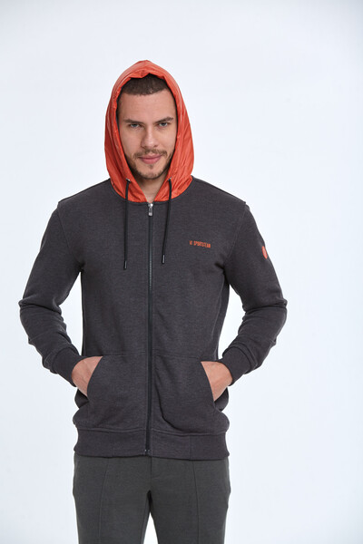 Libra Fermuarlı Kapüşonlu Erkek Sweatshirt Antrasit - 1