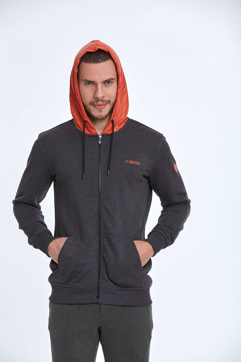 Libra Fermuarlı Kapüşonlu Erkek Sweatshirt Antrasit - 1