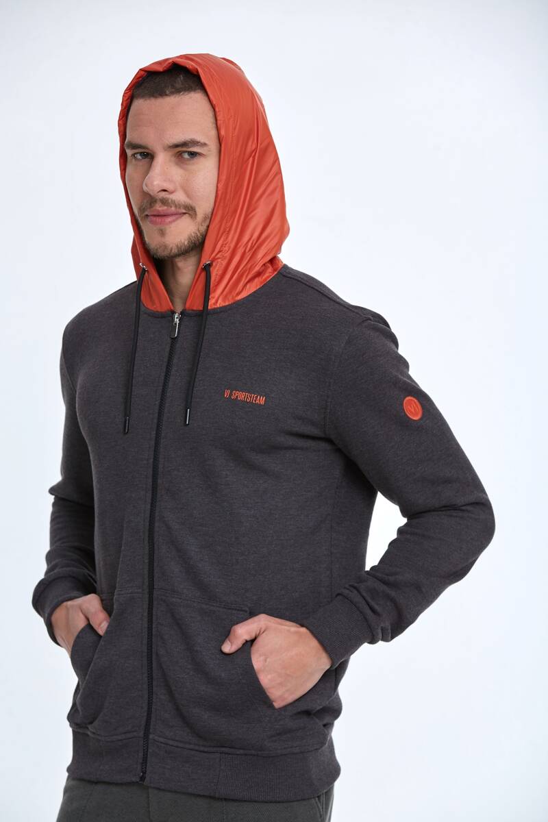 Libra Fermuarlı Kapüşonlu Erkek Sweatshirt Antrasit - 3