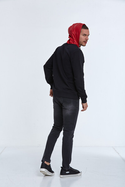 Libra Fermuarlı Kapüşonlu Erkek Sweatshirt Siyah - 7