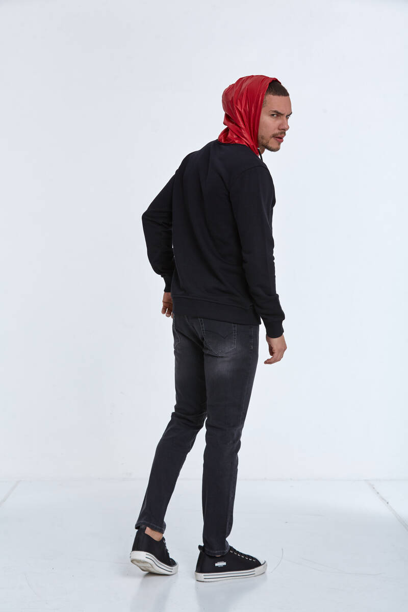 Libra Fermuarlı Kapüşonlu Erkek Sweatshirt Siyah - 7
