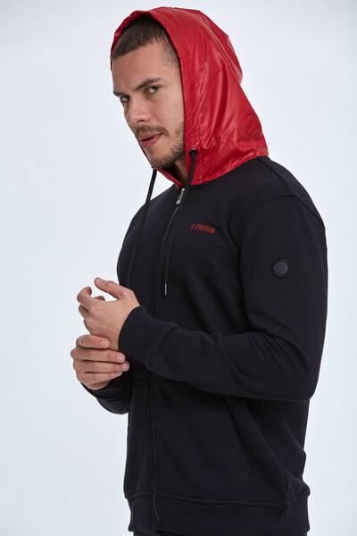 Libra Fermuarlı Kapüşonlu Erkek Sweatshirt Siyah - 4