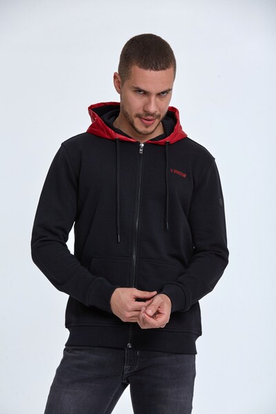 Libra Fermuarlı Kapüşonlu Erkek Sweatshirt Siyah 