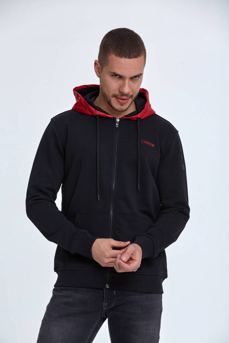 Libra Fermuarlı Kapüşonlu Erkek Sweatshirt Siyah - 1