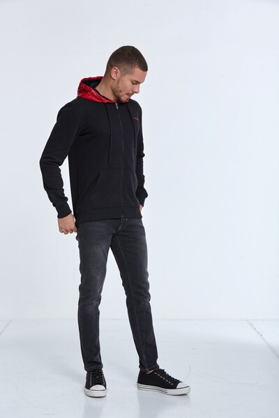 Libra Fermuarlı Kapüşonlu Erkek Sweatshirt Siyah - 5