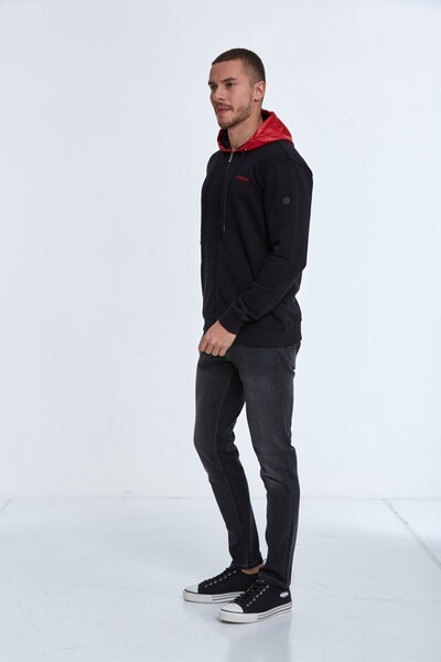 Libra Fermuarlı Kapüşonlu Erkek Sweatshirt Siyah - 6