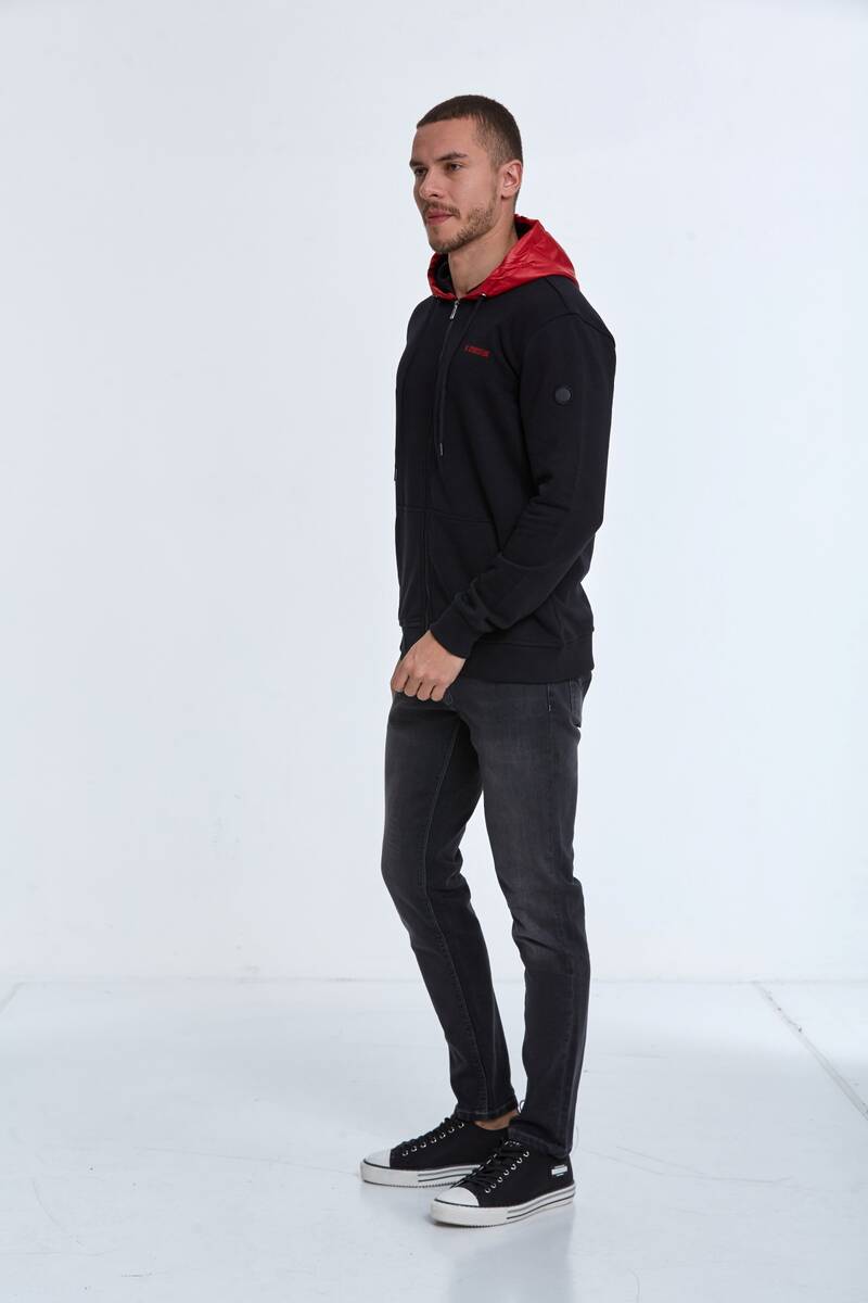 Libra Fermuarlı Kapüşonlu Erkek Sweatshirt Siyah - 6