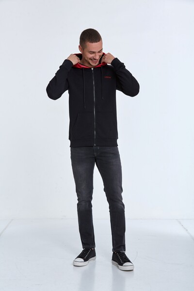 Libra Fermuarlı Kapüşonlu Erkek Sweatshirt Siyah - 3