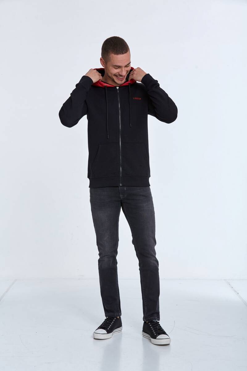 Libra Fermuarlı Kapüşonlu Erkek Sweatshirt Siyah - 3
