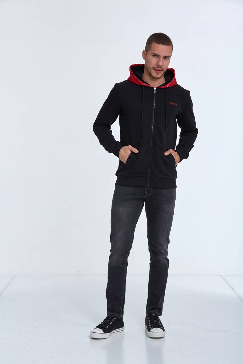 Libra Fermuarlı Kapüşonlu Erkek Sweatshirt Siyah - 2