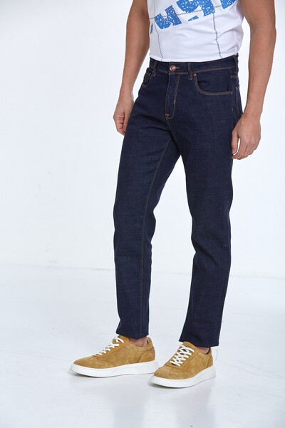 Light Wash Navy Blue Men's Jeans - Thumbnail