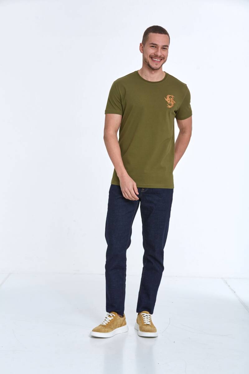 Lincoln Embroidered Men's T-Shirt Khaki - 2