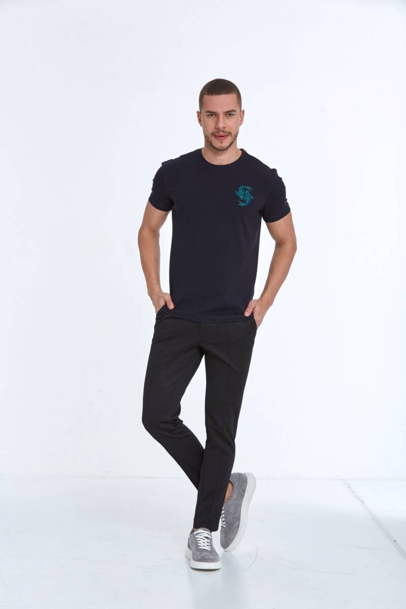 Lincoln Embroidered Men's T-Shirt Navy Blue - 2