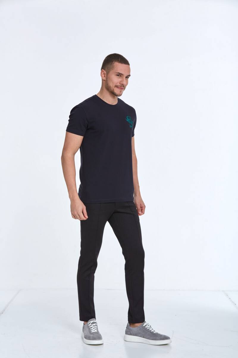 Lincoln Embroidered Men's T-Shirt Navy Blue - 4