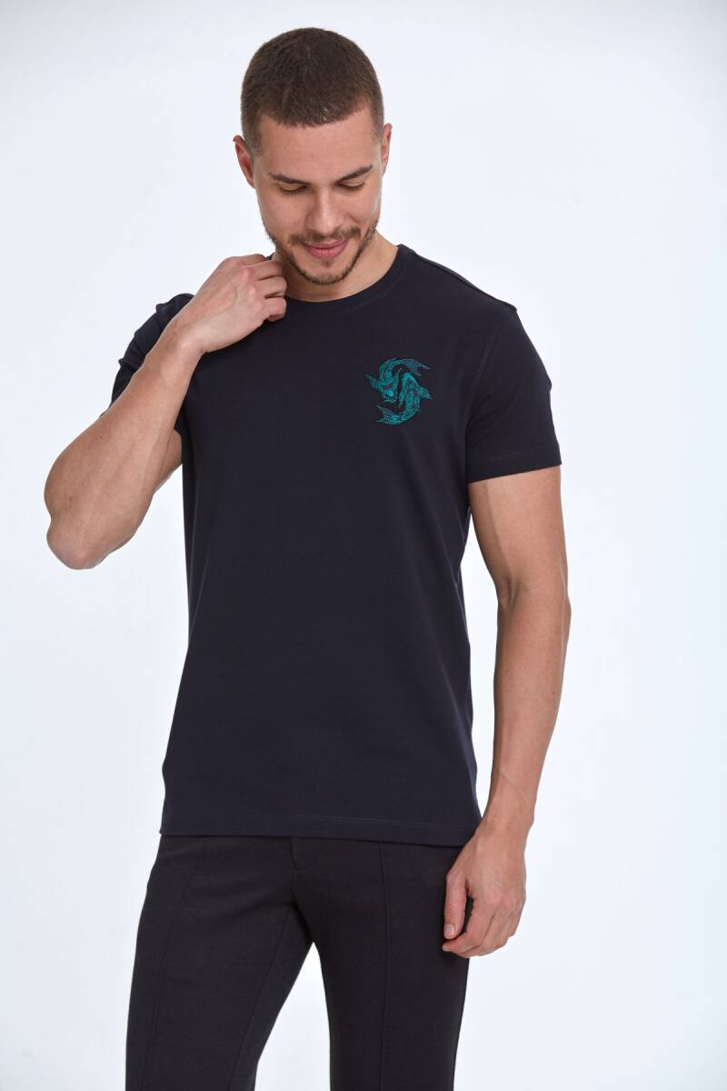 Lincoln Embroidered Men's T-Shirt Navy Blue - 1