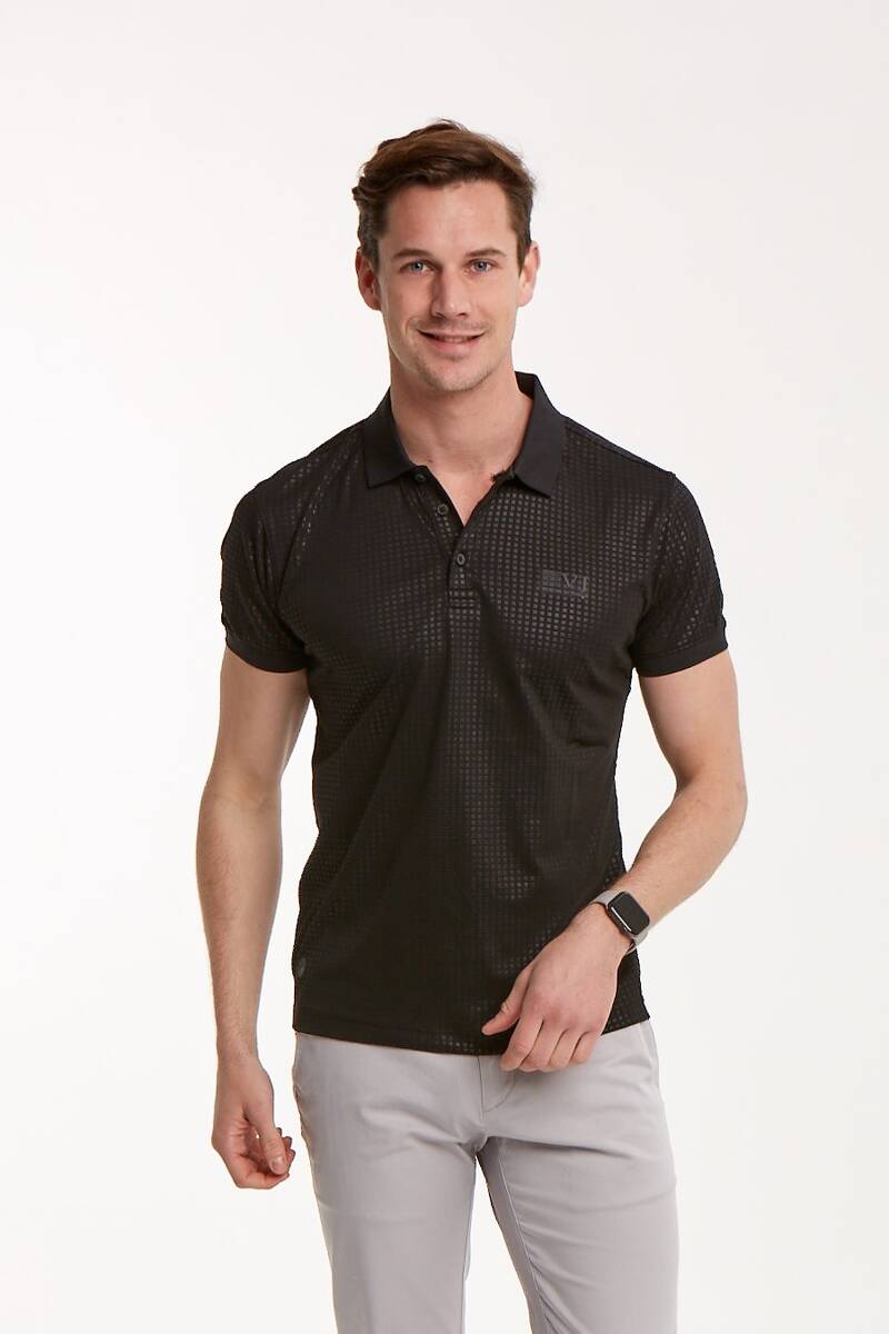 Line and VJ Printed Polo Neck Men's T-Shirt - 23