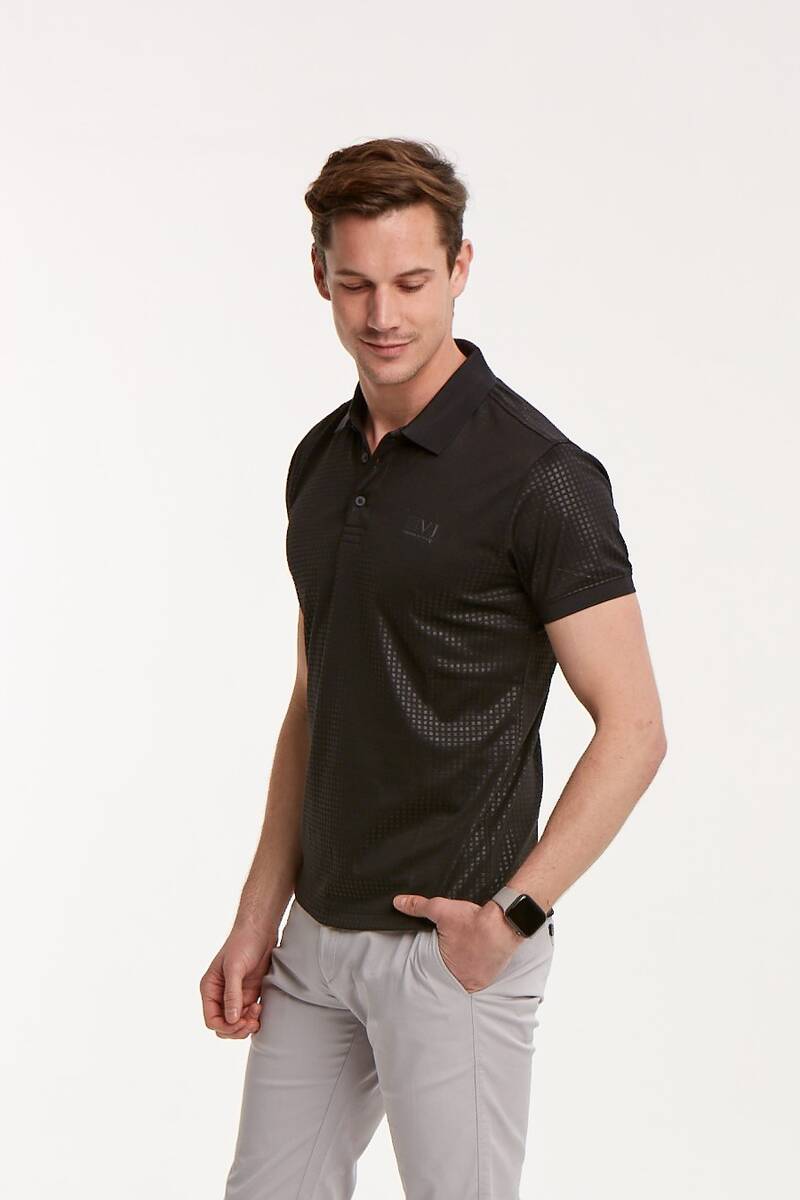Line and VJ Printed Polo Neck Men's T-Shirt - 25