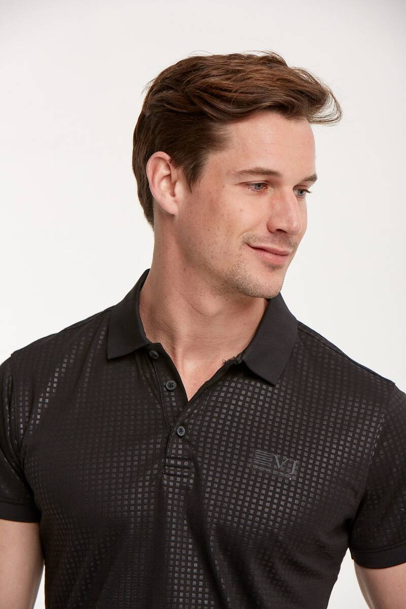 Line and VJ Printed Polo Neck Men's T-Shirt - 27