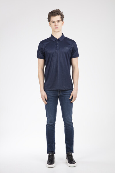 Line and VJ Printed Polo Neck Men's T-Shirt - 18