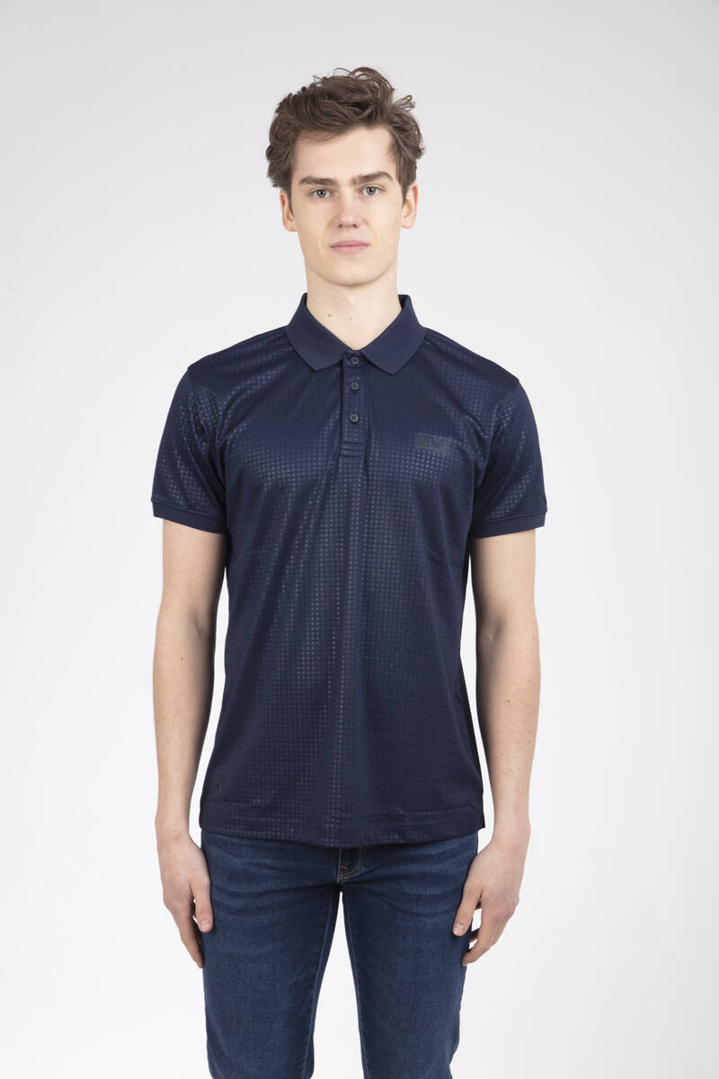 Line and VJ Printed Polo Neck Men's T-Shirt - 19