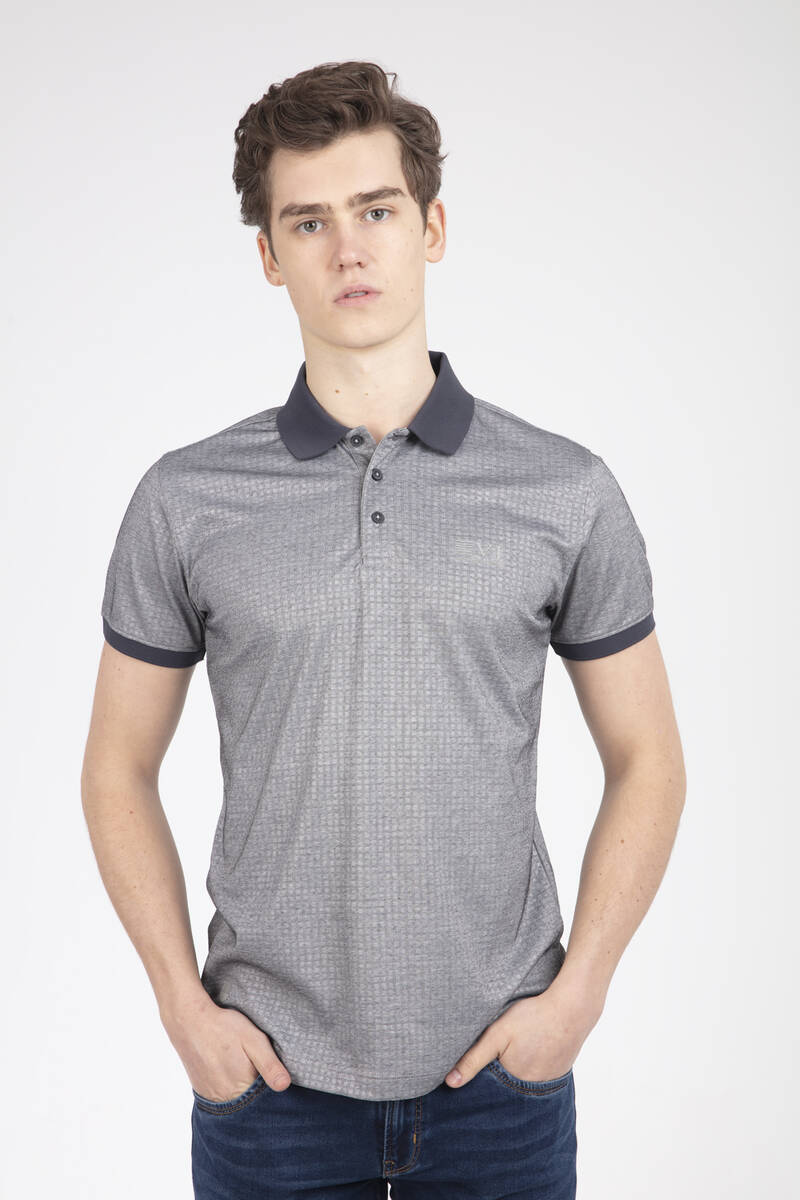 Line and VJ Printed Polo Neck Men's T-Shirt - 15