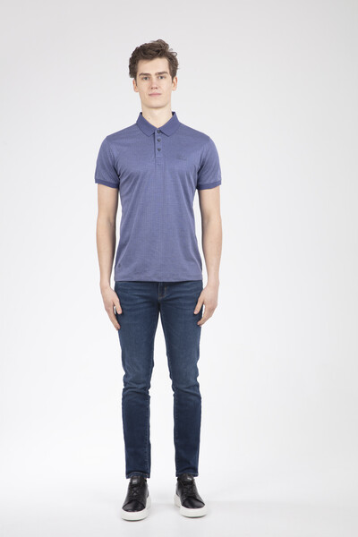 Line and VJ Printed Polo Neck Men's T-Shirt - 6